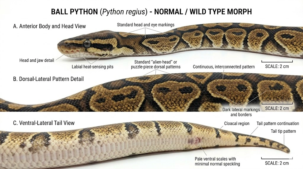 Normal wild type Ball Python morph visualizer preview in CareTrack playground